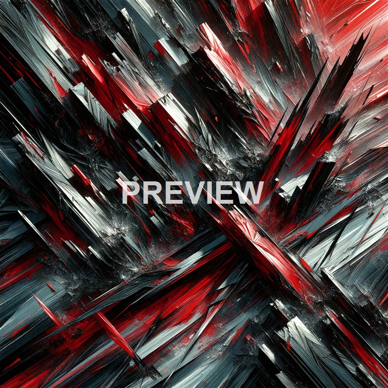 An abstract digital painting featuring dynamic, jagged streaks of red, black, white, and gray colors creating a sense of movement and chaos.